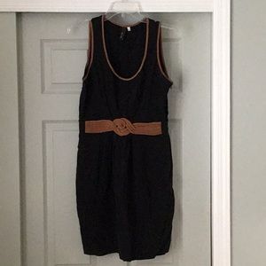 Simple black dress with brown built in belt